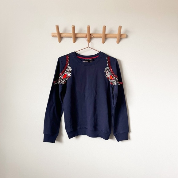 HEMANT & NANDITA Navy Crystal Embellished Sweatshirt Sweater/Pullover - Picture 2 of 10